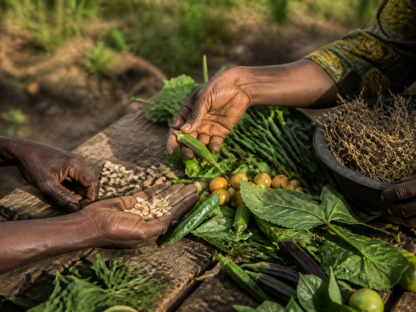 Hands working with crops in an agricultural setting