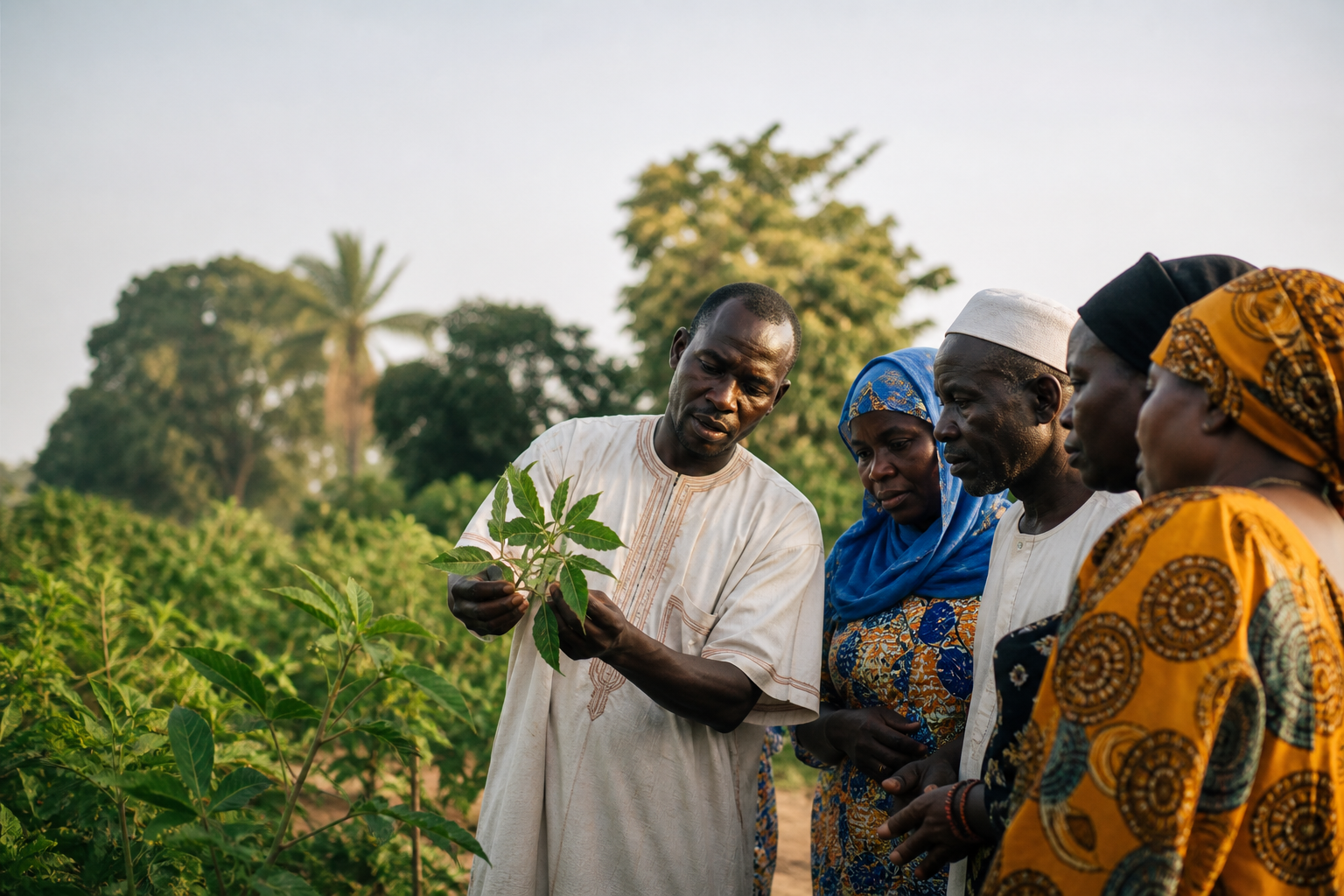 Community members discussing agriculture together